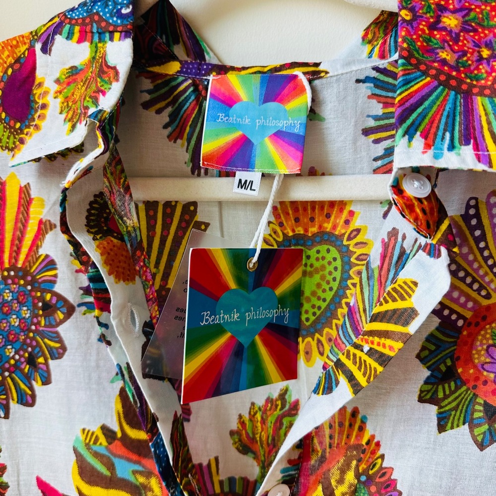 Beatnik Philosophy Frida Kahlo Sacred Heart Cotton Shirt Dress Multi Color M/L - Picture 3 of 7